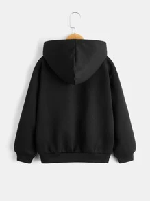 SHEIN Áo nỉ in hình sói dành cho bé trai tuổi teen - màu đen - Xem 2