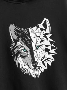 SHEIN Áo nỉ in hình sói dành cho bé trai tuổi teen - màu đen - Xem 3