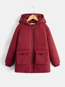 SHEIN Tween 男童翻盖口袋连帽夹棉外套