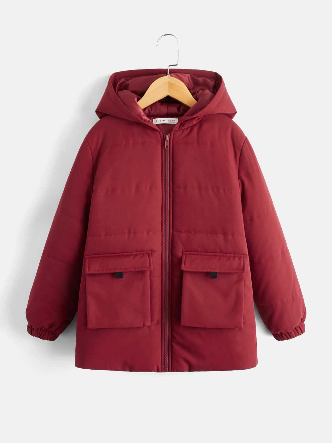 SHEIN Tween 男童翻盖口袋连帽夹棉外套