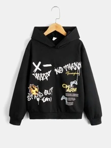 SHEIN 男孩卡通和字母圖案連帽衫