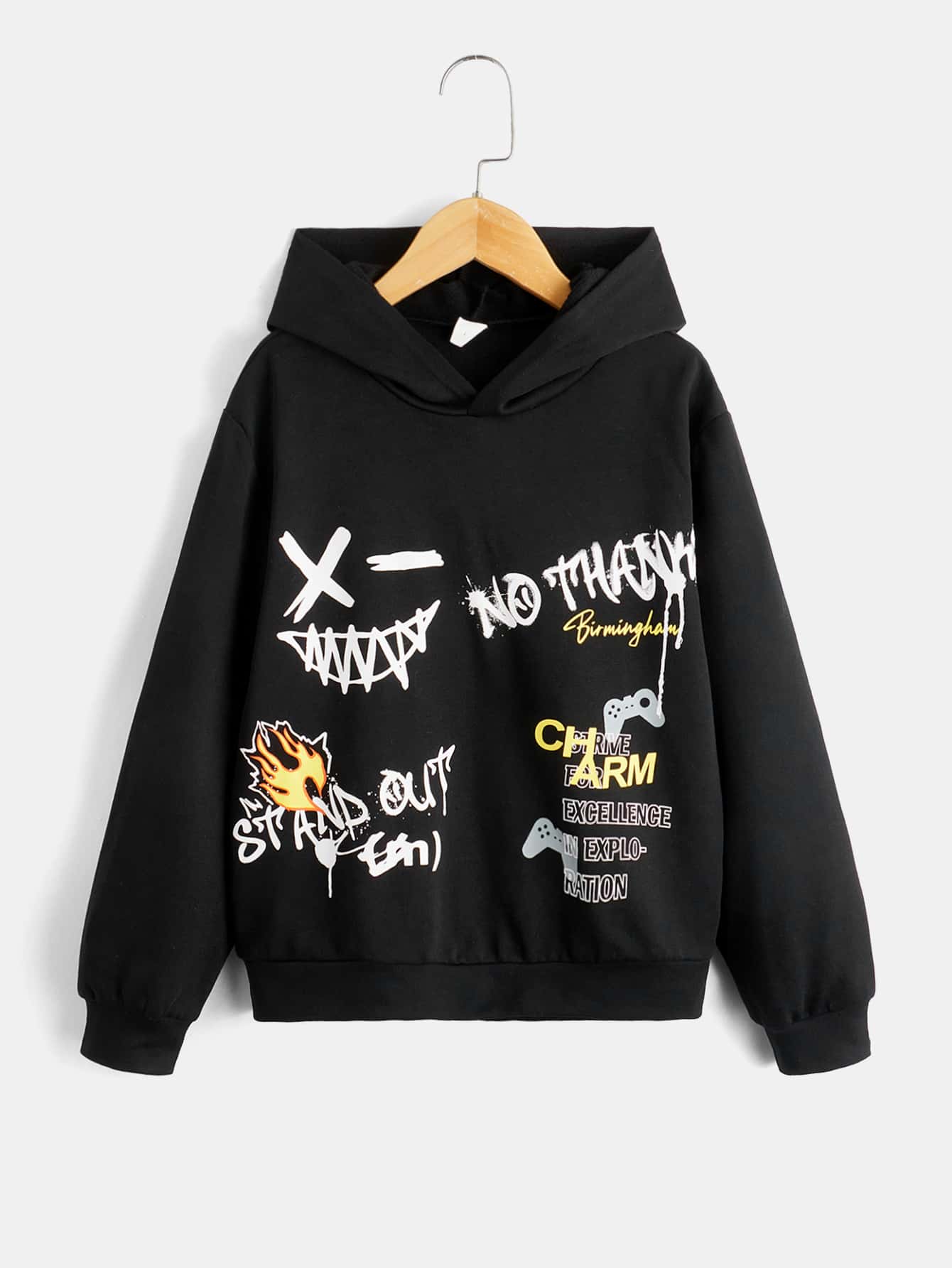 SHEIN 男孩卡通和字母圖案連帽衫