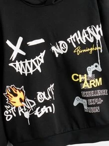 SHEIN 男孩卡通和字母圖案連帽衫