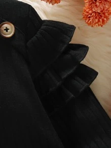 Toddler Girls Ruffle Trim Mock Neck Tee & Houndstooth Print Belted Shorts - Black and White - View 3