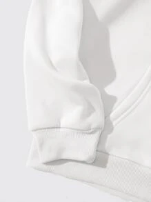 SHEIN Qutie 卡通图案袋鼠口袋抽绳保暖连帽衫散发正能量 - 白色 - 查看 3