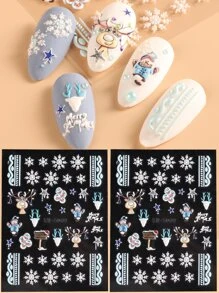 FULL BEAUTY Christmas 2sheets Snowflake Print Nail Art Sticker - Multicolor - View 1