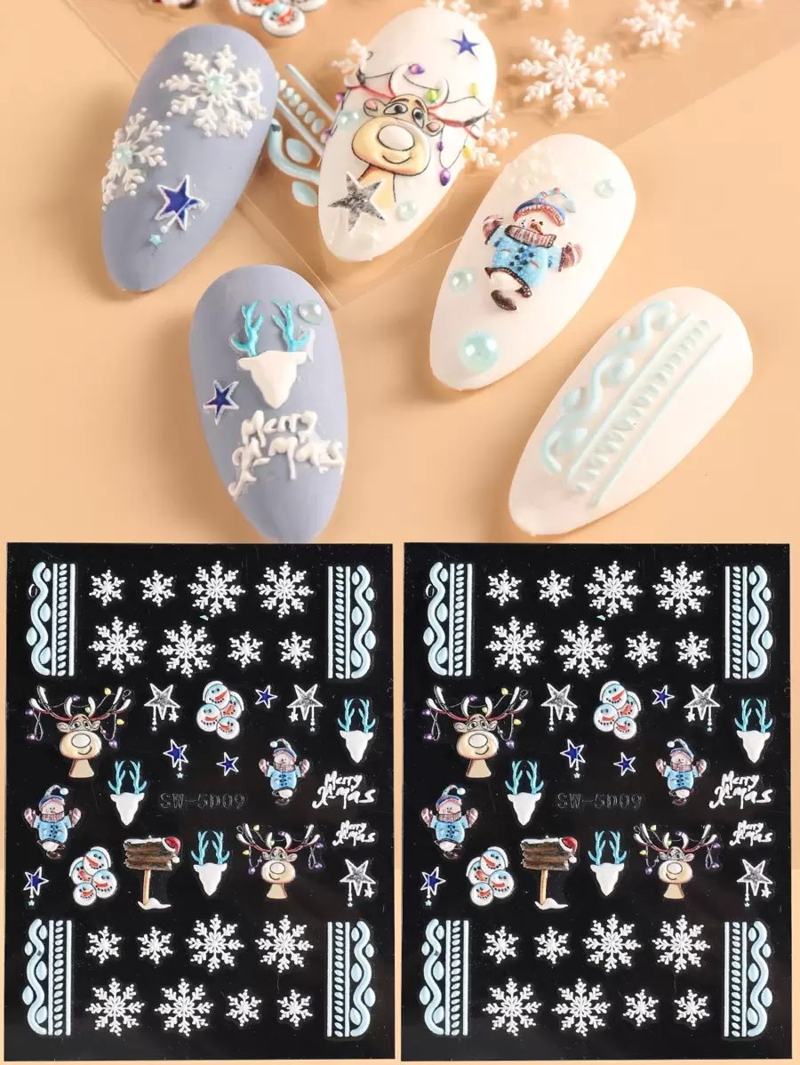 FULL BEAUTY Christmas 2sheets Snowflake Print Nail Art Sticker - Multicolor - View 1