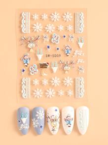 FULL BEAUTY Christmas 2sheets Snowflake Print Nail Art Sticker - Multicolor - View 2