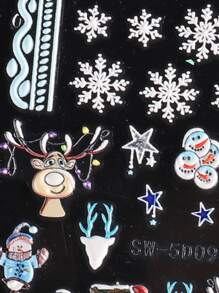 FULL BEAUTY Christmas 2sheets Snowflake Print Nail Art Sticker - Multicolor - View 3