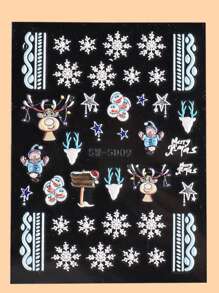 FULL BEAUTY Christmas 2sheets Snowflake Print Nail Art Sticker - Multicolor - View 5