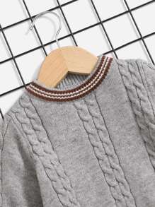 嬰兒條紋飾邊板球毛衣和麻花編織長褲 - 灰色 - 查看 3