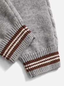 嬰兒條紋飾邊板球毛衣和麻花編織長褲 - 灰色 - 查看 4