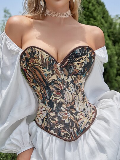 Top corset asimétrico de jacquard vintage para mujer, adecuado para fiestas de Año Nuevo, Día de San Valentín, vacaciones