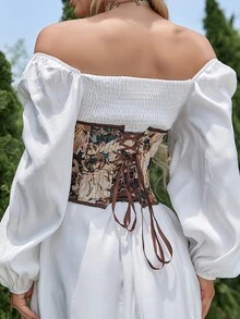 Women's Vintage Asymmetrical Jacquard Bustier Corset Top, Suitable For New Year Party, Valentine's Day, Holiday - Multicolor - View 2