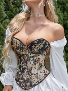 Women's Vintage Asymmetrical Jacquard Bustier Corset Top, Suitable For New Year Party, Valentine's Day, Holiday - Multicolor - View 5