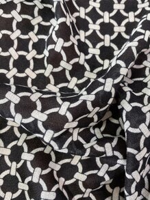 优雅 1 件装 女士时尚黑白链条印花围巾 冬季秋季