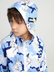 Boys Cartoon & Camo Print Zip Up Hooded Jacket - Multicolor - View 4