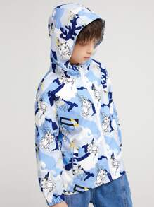 Boys Cartoon & Camo Print Zip Up Hooded Jacket - Multicolor - View 5