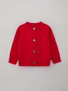 Baby Girls' Fashionable Knitted Cardigan Sweater With Bow Tie Detail For Spring/Summer - Red - View 1