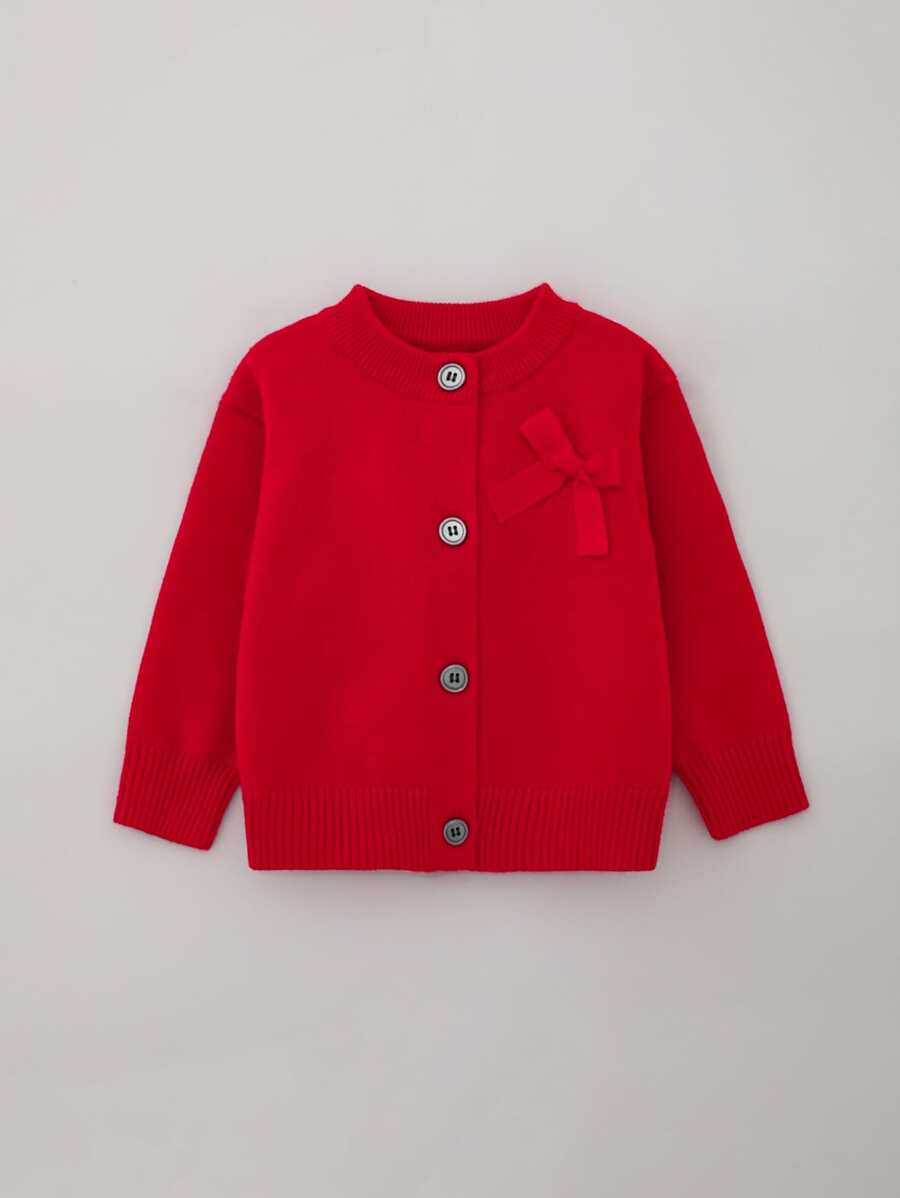 Baby Girls' Fashionable Knitted Cardigan Sweater With Bow Tie Detail For Spring/Summer - Red - View 1