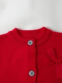 Baby Girls' Fashionable Knitted Cardigan Sweater With Bow Tie Detail For Spring/Summer - Red - View 4