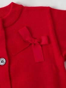 Baby Girls' Fashionable Knitted Cardigan Sweater With Bow Tie Detail For Spring/Summer - Red - View 5