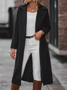 SHEIN Unity Áo khoác ngoài nữ Thắt lưng màu trơn Giải trí - màu đen - Xem 2