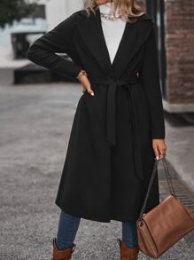SHEIN Unity Áo khoác ngoài nữ Thắt lưng màu trơn Giải trí - màu đen - Xem 4