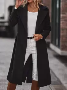 SHEIN Unity Áo khoác ngoài nữ Thắt lưng màu trơn Giải trí - màu đen - Xem 1