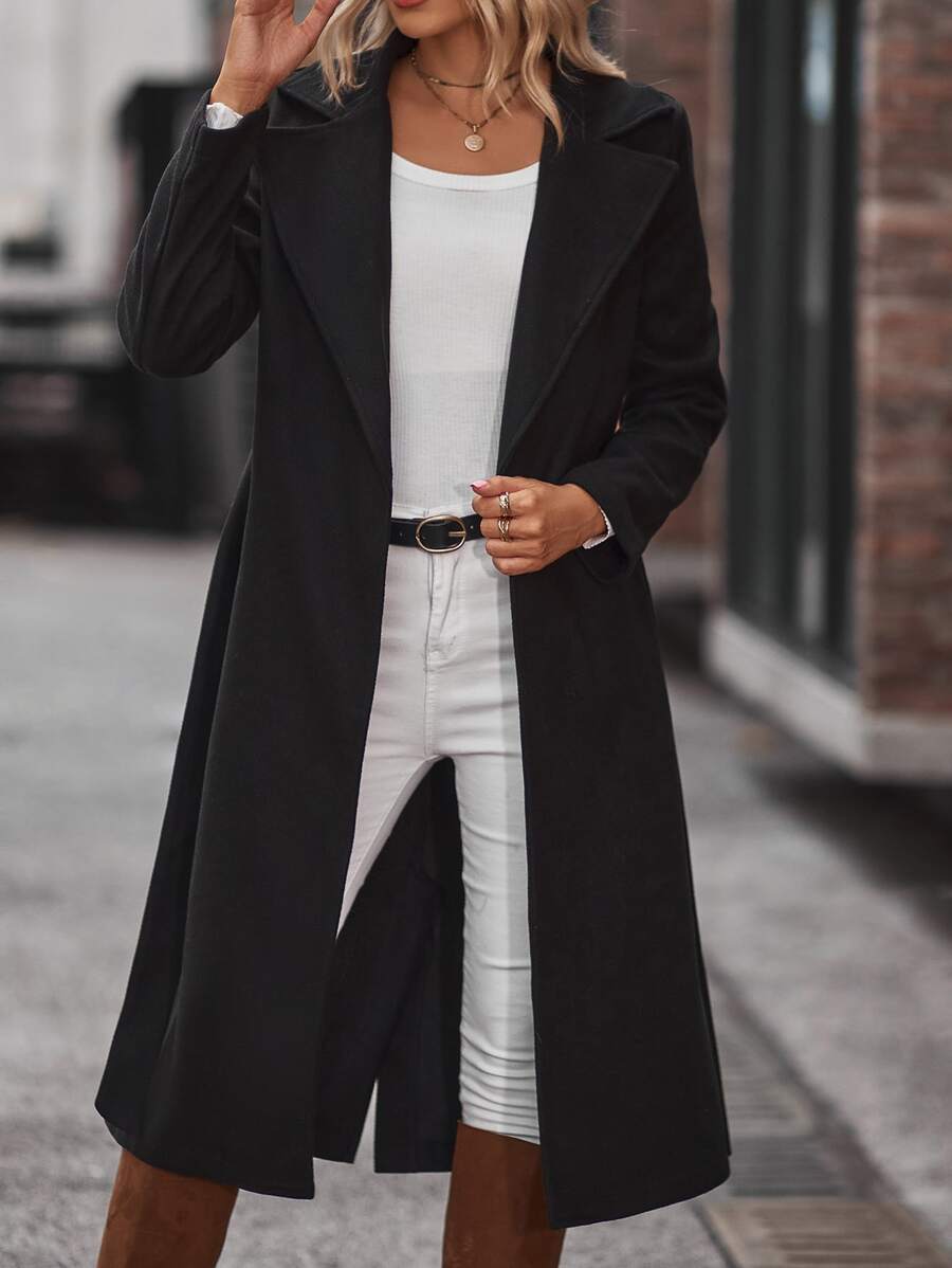 SHEIN Unity Áo khoác ngoài nữ Thắt lưng màu trơn Giải trí - màu đen - Xem 1