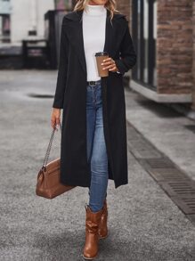 SHEIN Unity Áo khoác ngoài nữ Thắt lưng màu trơn Giải trí - màu đen - Xem 5