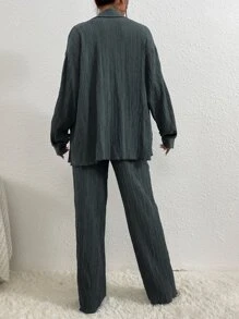 RueChic Drop Shoulder Shirt & Pants Fall Cloth For Women - Dark Grey - View 2