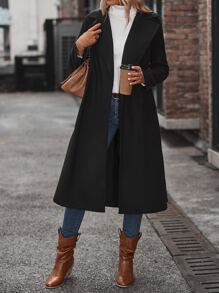 SHEIN Unity Áo khoác ngoài nữ Thắt lưng màu trơn Giải trí - màu đen - Xem 6