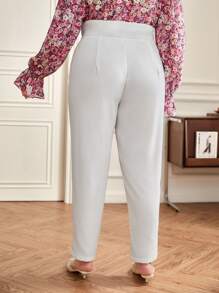 SHEIN Frenchy Plus Button Detail High Waist Trousers - White - View 3