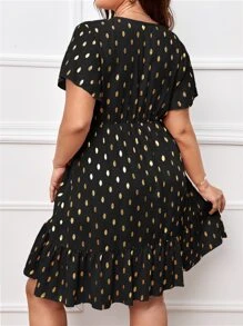 SHEIN Frenchy Vestido con estampado de lunares dorados bajo con fruncido - Negro - Ver 2