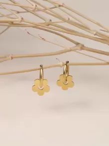 一对时尚简约的花朵造型耳环，采用不锈钢材质，不易褪色，适合日常佩戴。 - 金黃色 - 查看 1