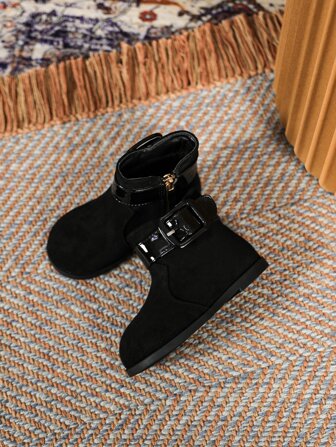 Niñas Botas suave con diseño de hebilla con cremallera lateral