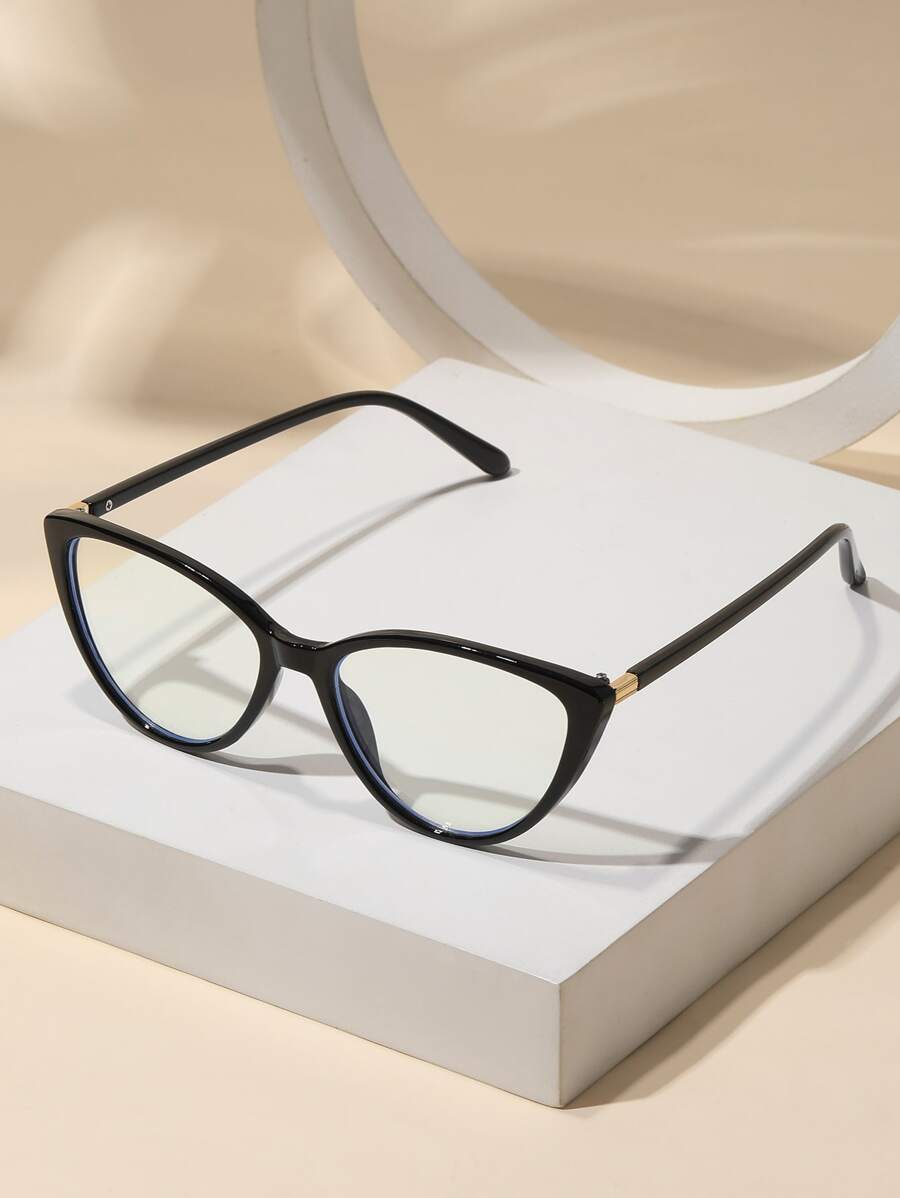 Kính mắt mèo cho máy tính/chơi game/TV/điện thoại di động, kính nhựa giảm mỏi mắt, nhẹ, thời trang, tròng kính trong suốt - màu đen - Xem 1