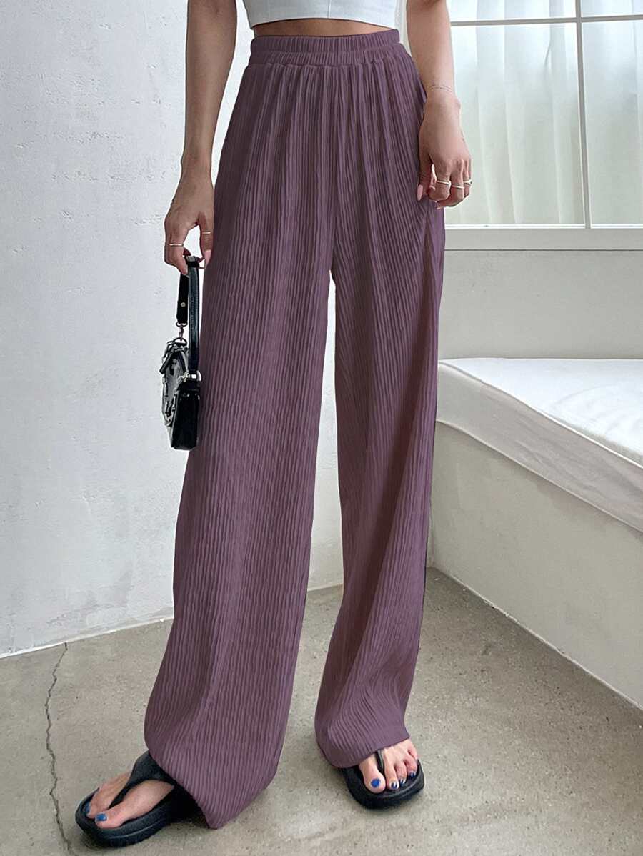 DAZY High Waist Wide Leg Trousers - Purple - View 1