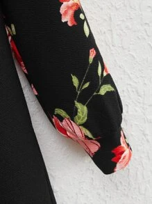 SHEIN Girls Floral Print Raglan Sleeve Dress - Black - View 4