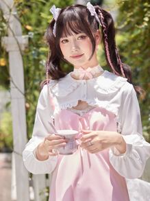 ROMWE Kawaii Frill Trim Statement Collar Crop Blouse - White - View 1