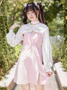 ROMWE Kawaii Frill Trim Statement Collar Crop Blouse - White - View 2