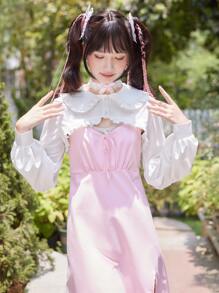 ROMWE Kawaii Frill Trim Statement Collar Crop Blouse - White - View 3