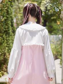 ROMWE Kawaii Frill Trim Statement Collar Crop Blouse - White - View 5