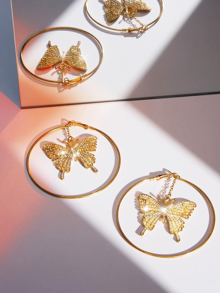 SHEIN SXY ラインストーン 蝶々デコレーション ピアス | SHEIN JAPAN