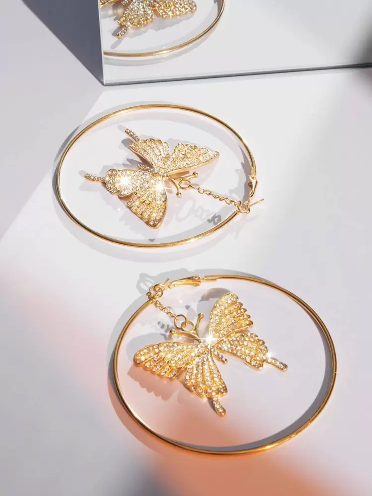 SHEIN SXY ラインストーン 蝶々デコレーション ピアス | SHEIN JAPAN