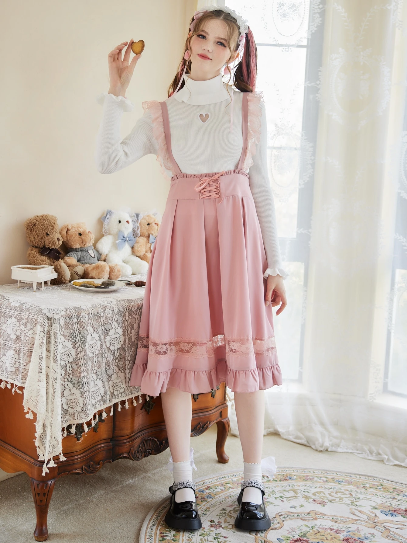 Our Kawaii Lace Up Front Ruffle Hem Skirt is such a vibe - ROMWE