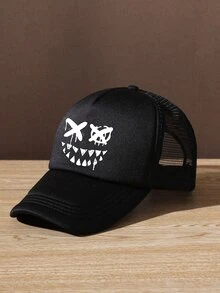 Men Expression Print Trucker Hat - Black - View 2