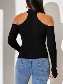Firerie Cold Shoulder Ribbed Knit Jumper - Black - View 2