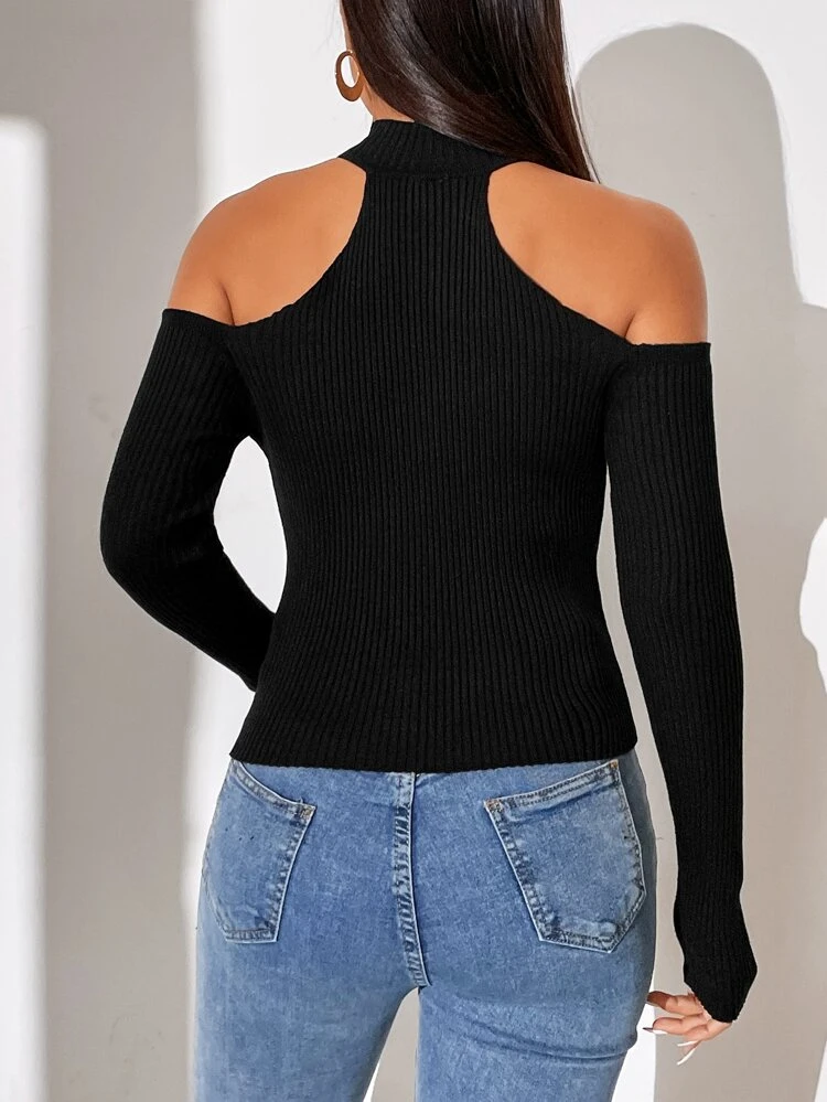 Cold Shoulder Ribbed Knit Sweater In Fall/Winter